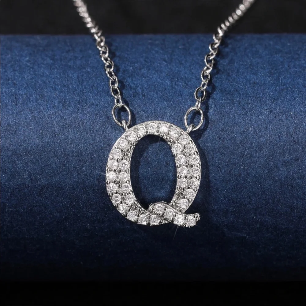 New 925 Silver Initial Letter Diamond Necklaces - Picture 9 of 16